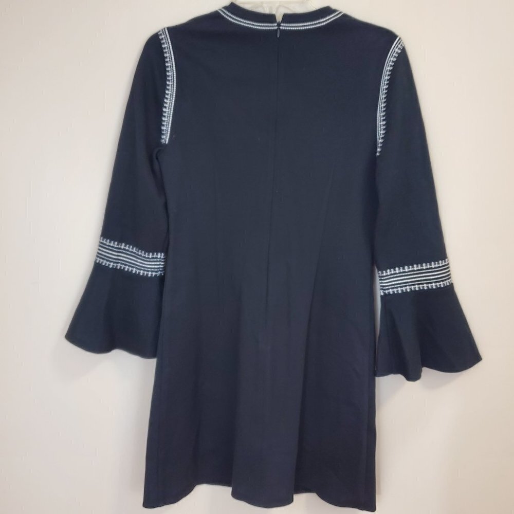 Kobi Halperin Dress Sz Small Bell Sleeve Stretch Knit Embroidered Above the Knee - Picture 6 of 7